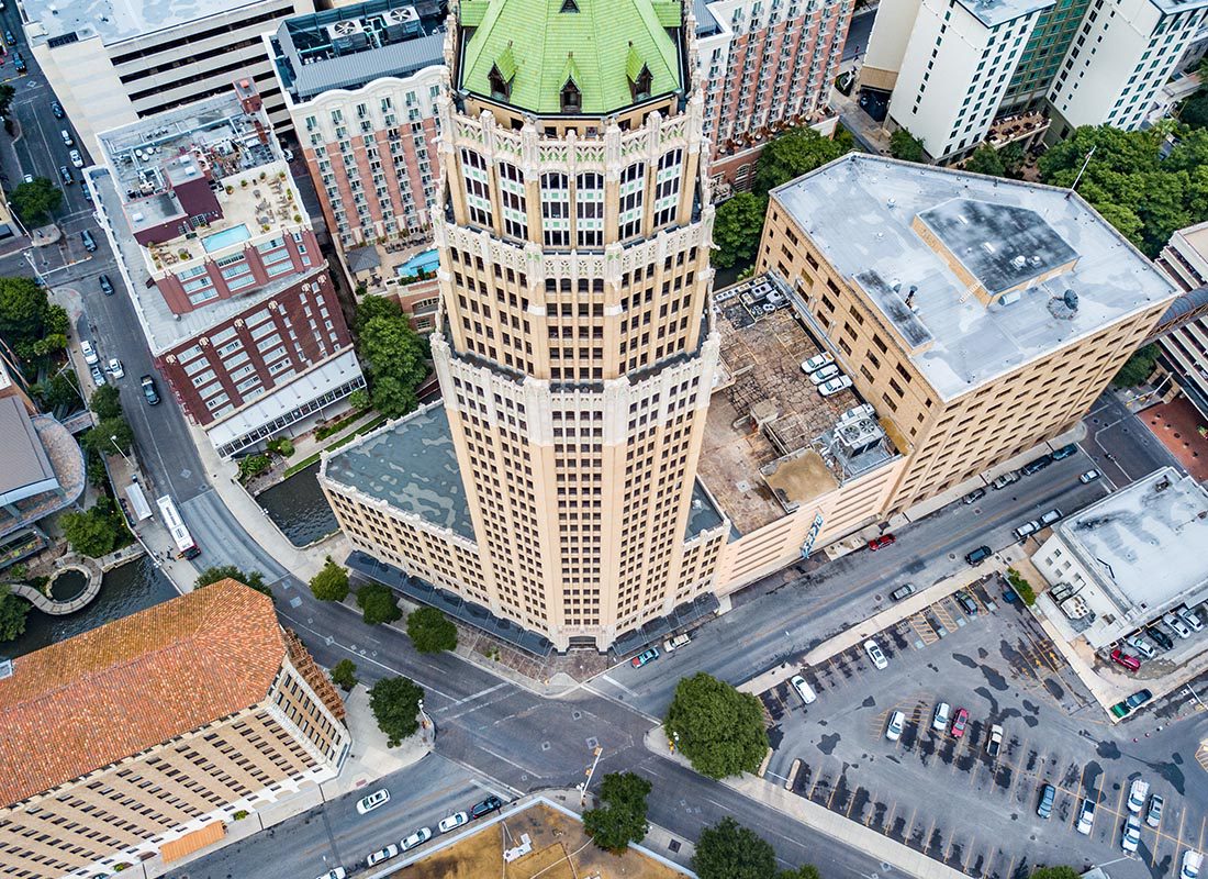Contact - Aerial View of Tall Buildings in San Antonio, Texas
